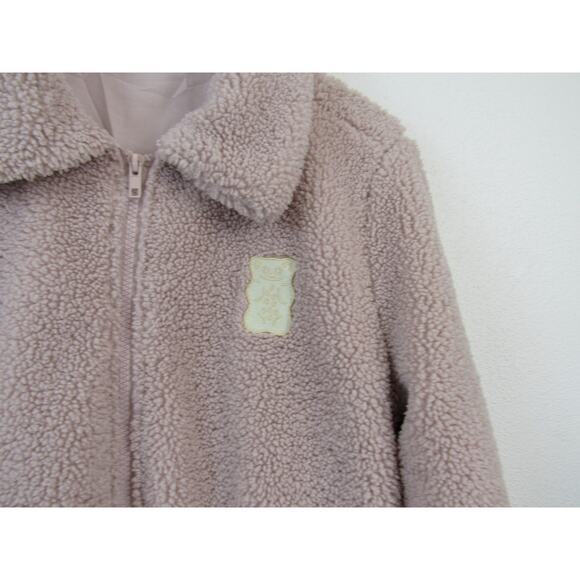 Haribo Medium Baby Pink Juniors Fleece Teddy Crop Zip Up Lined Jacket Blush - Picture 4 of 8